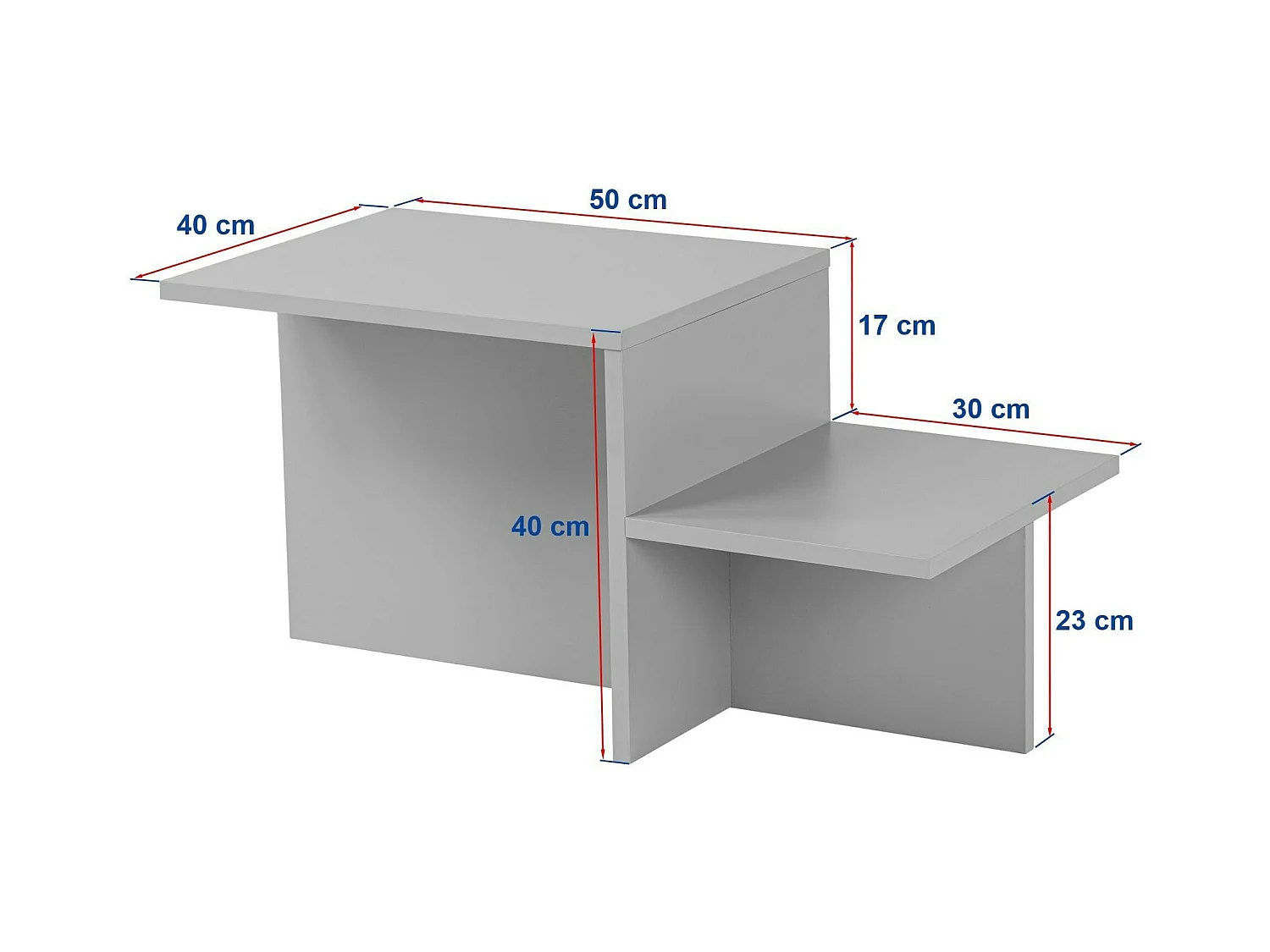 Table basse moderne grise - effet laqué, 2 niveaux MARFA