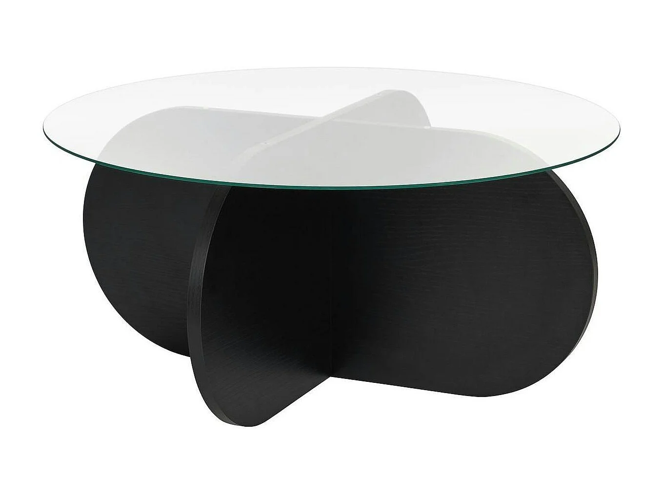 Table basse noire plateau verre – pied croix effet bois SALTA