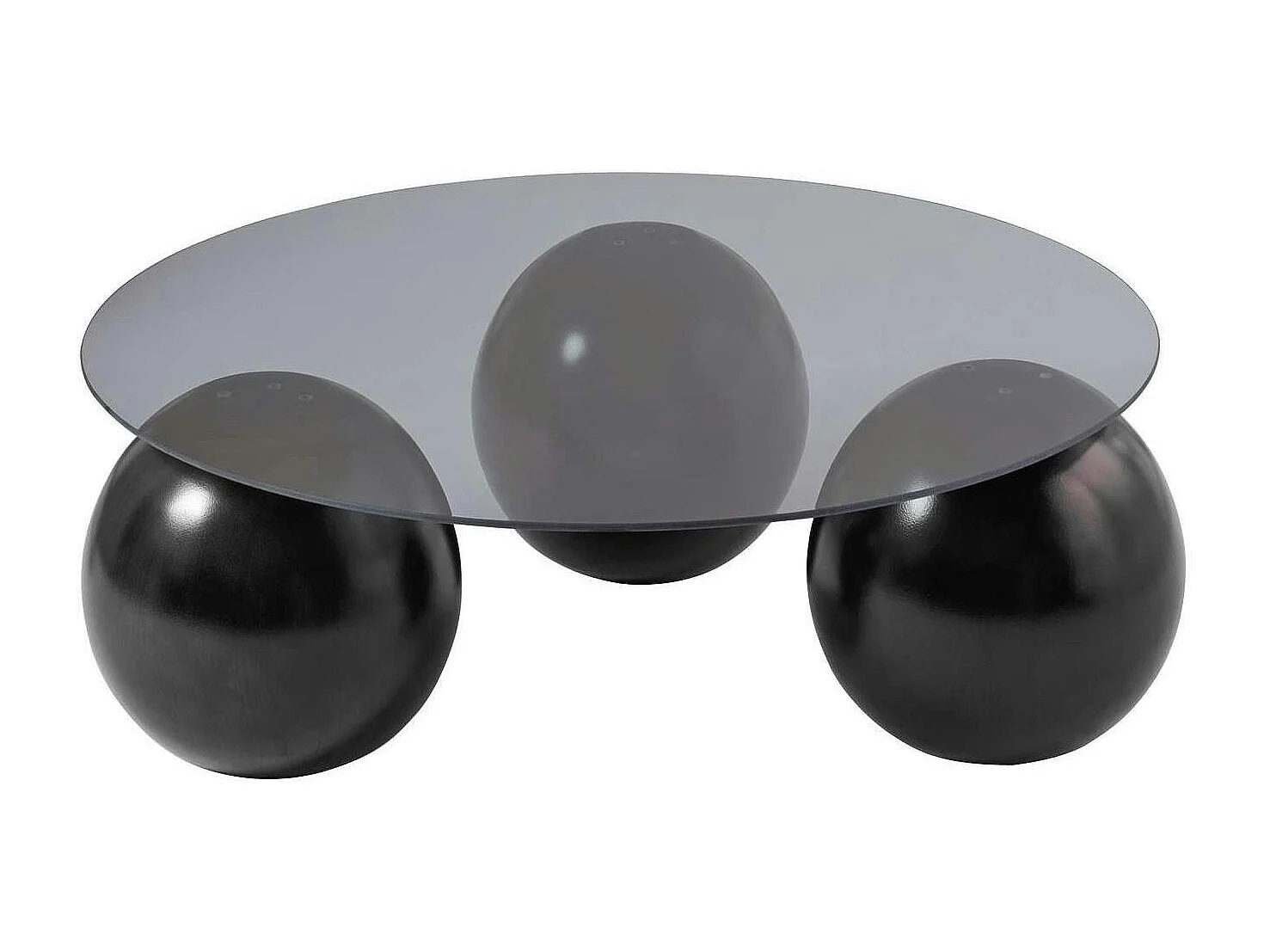 Table basse ronde verre fumé - 3 pieds boules noirs KOCHI