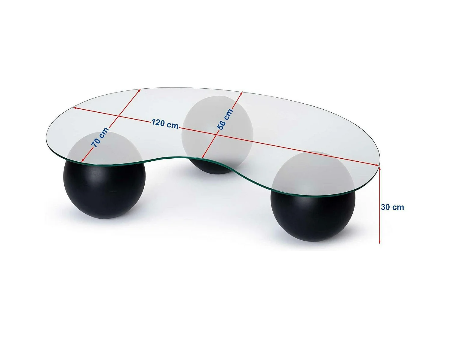 Table basse verre fumé design – 3 pieds boules marrons KOCHI