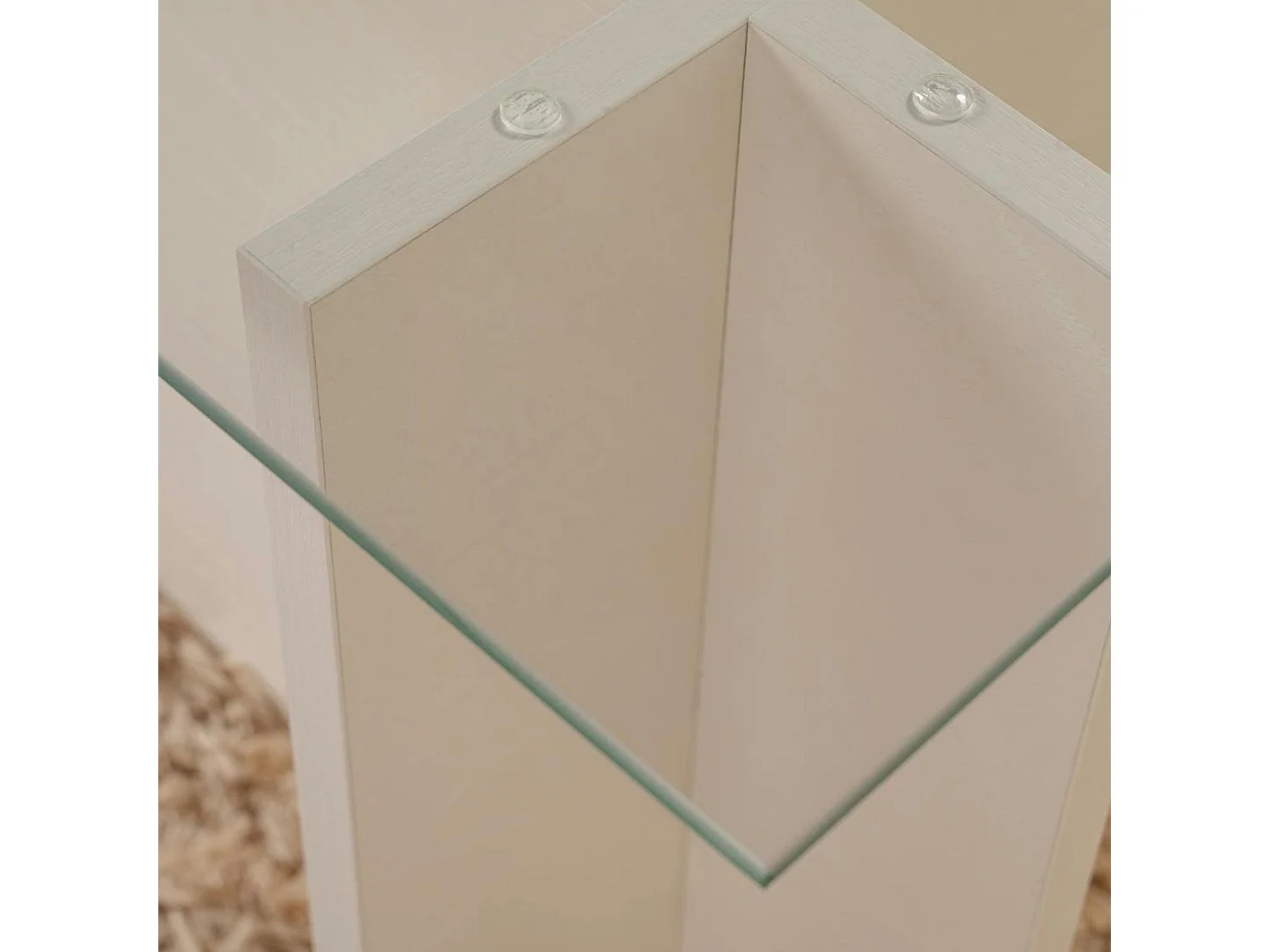 Table basse verre déstructurée – effet bois blanc, H.40 cm SALTA