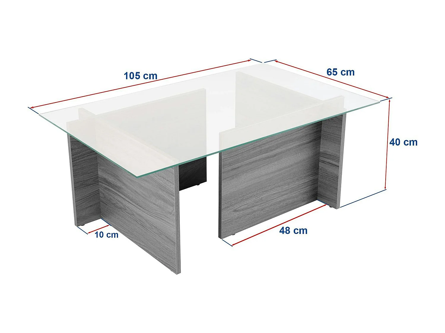 Table basse verre déstructurée – effet bois blanc, H.40 cm SALTA