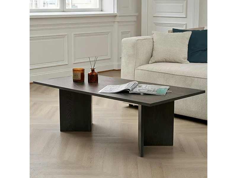 Table basse moderne effet bois noir - pieds en V MARFA