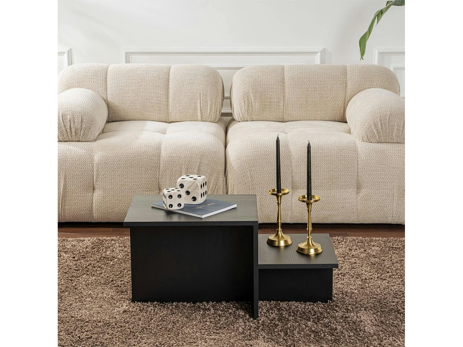 Table basse moderne effet bois noir - 2 niveaux MARFA