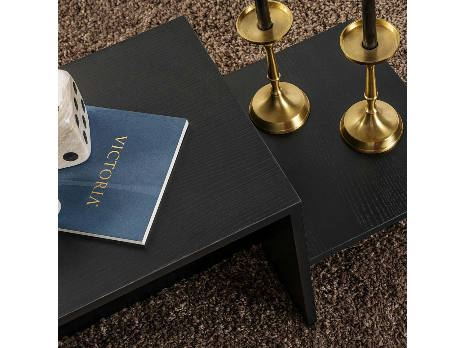 Table basse moderne effet bois noir - 2 niveaux MARFA