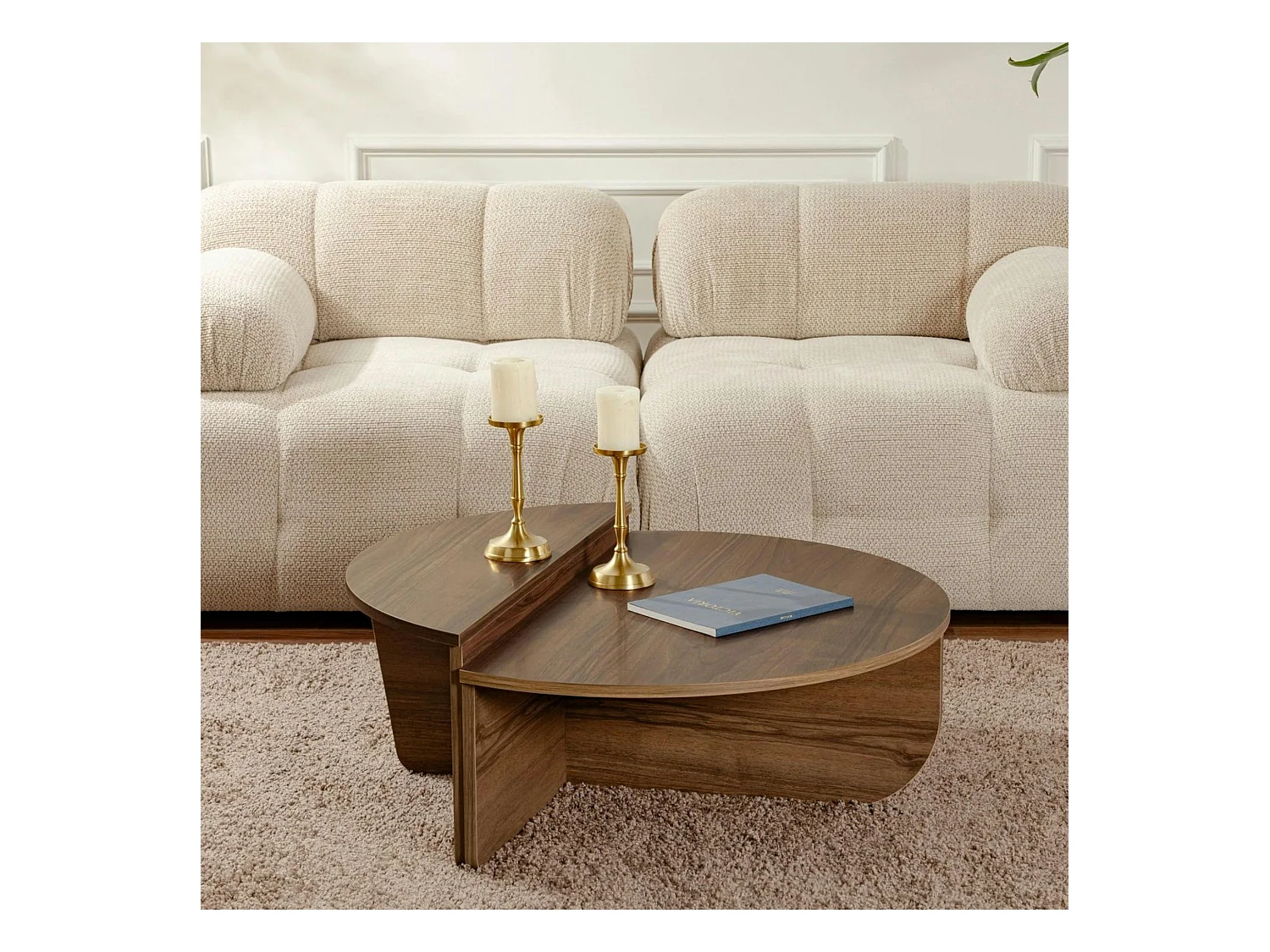 Table basse moderne effet bois de noyer - 2 hauteurs MARFA