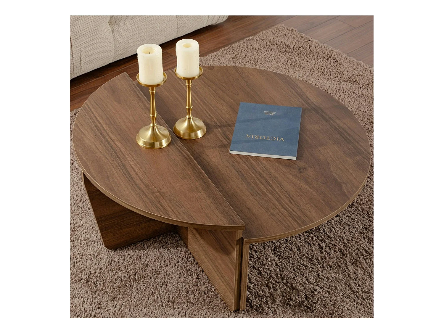 Table basse moderne effet bois de noyer - 2 hauteurs MARFA