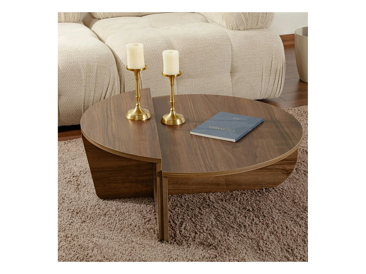 Table basse moderne effet bois de noyer - 2 hauteurs MARFA