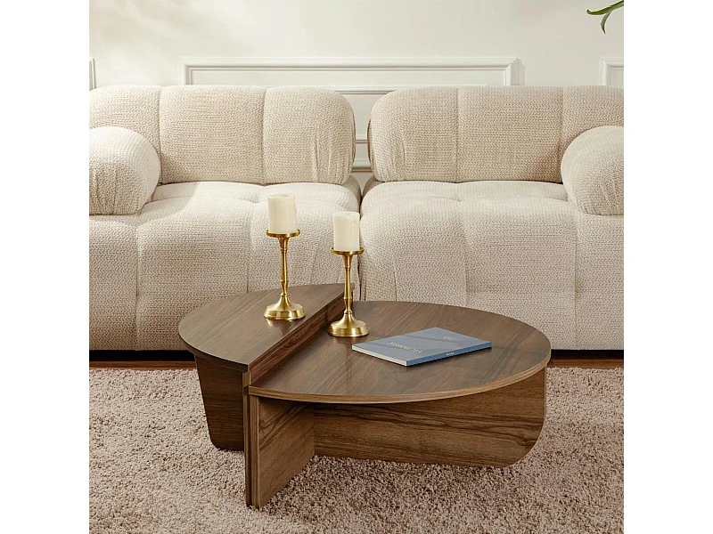 Table basse moderne effet bois de noyer - 2 hauteurs MARFA