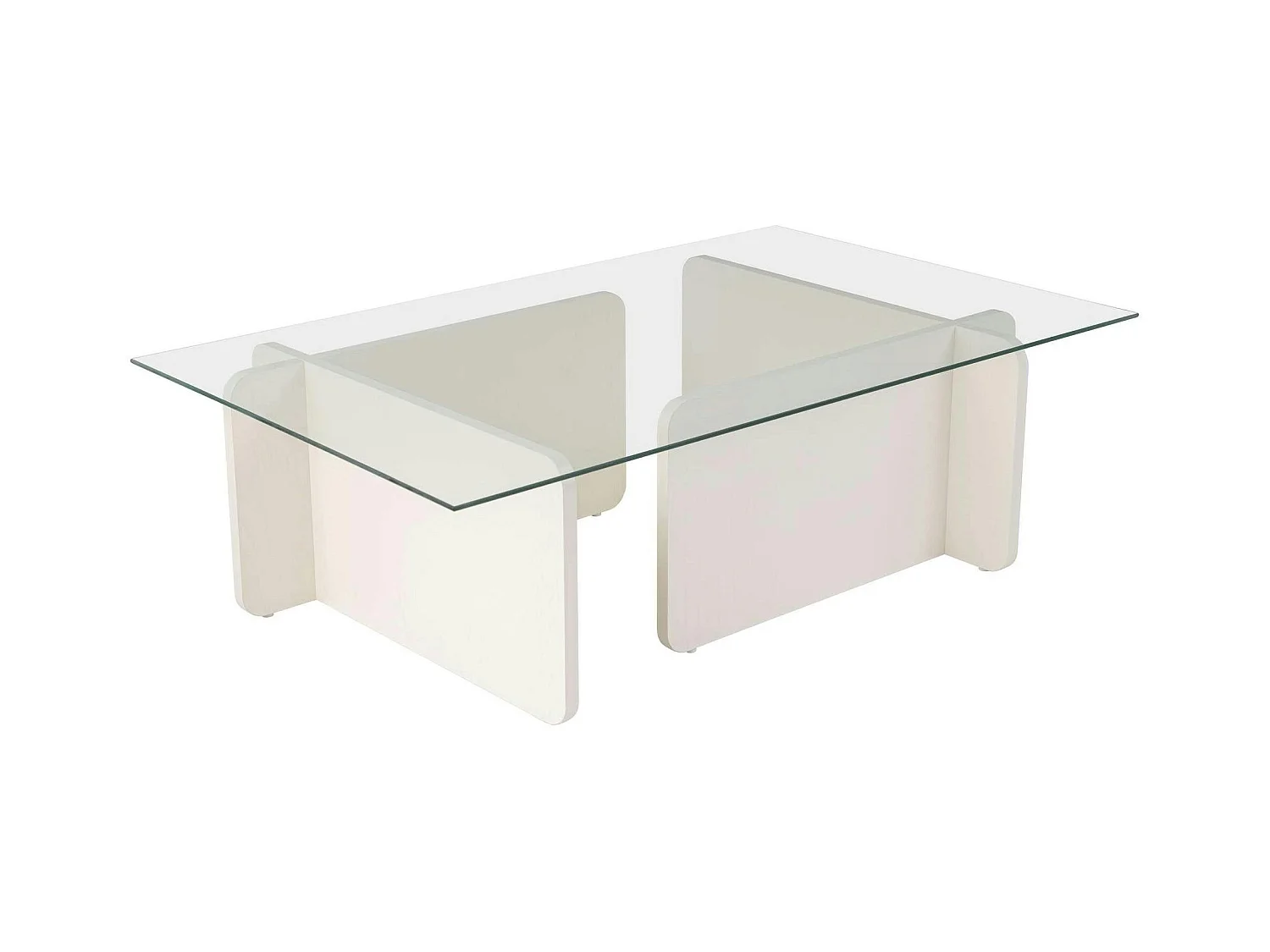 Table basse verre déstructurée – base effet bois blanc SALTA