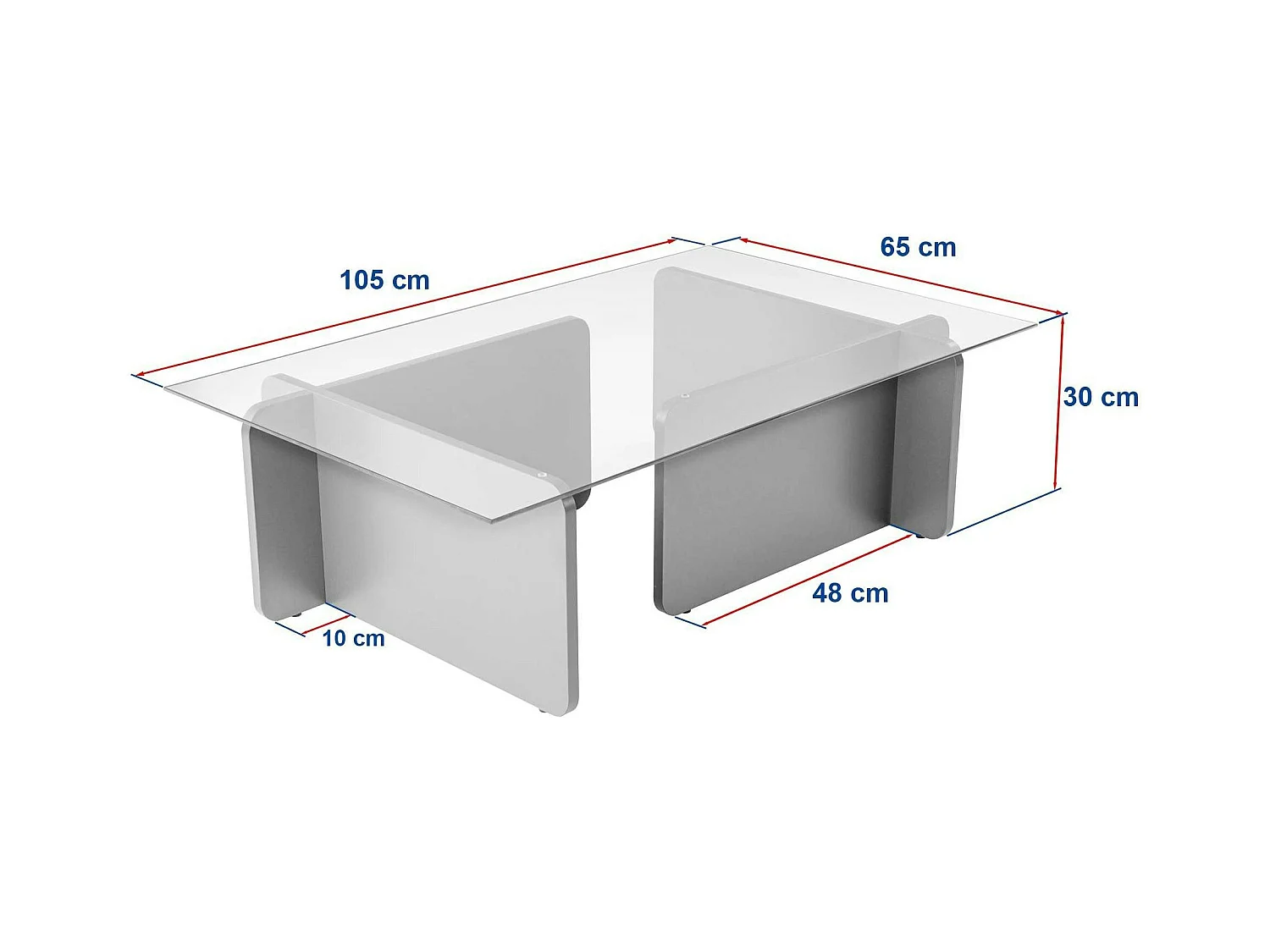 Table basse verre déstructurée – base effet bois blanc SALTA