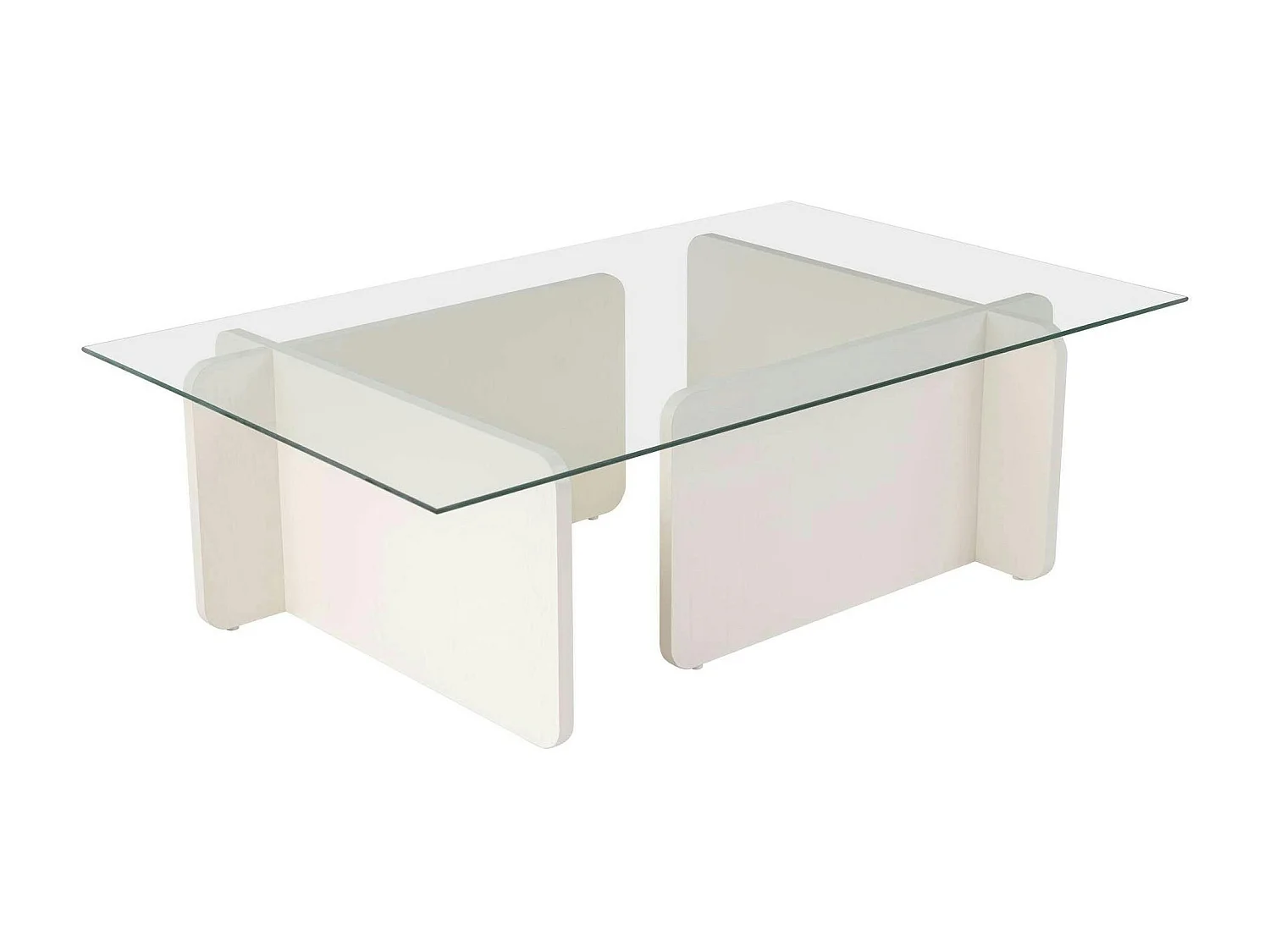 Table basse verre déstructurée – base effet bois blanc SALTA