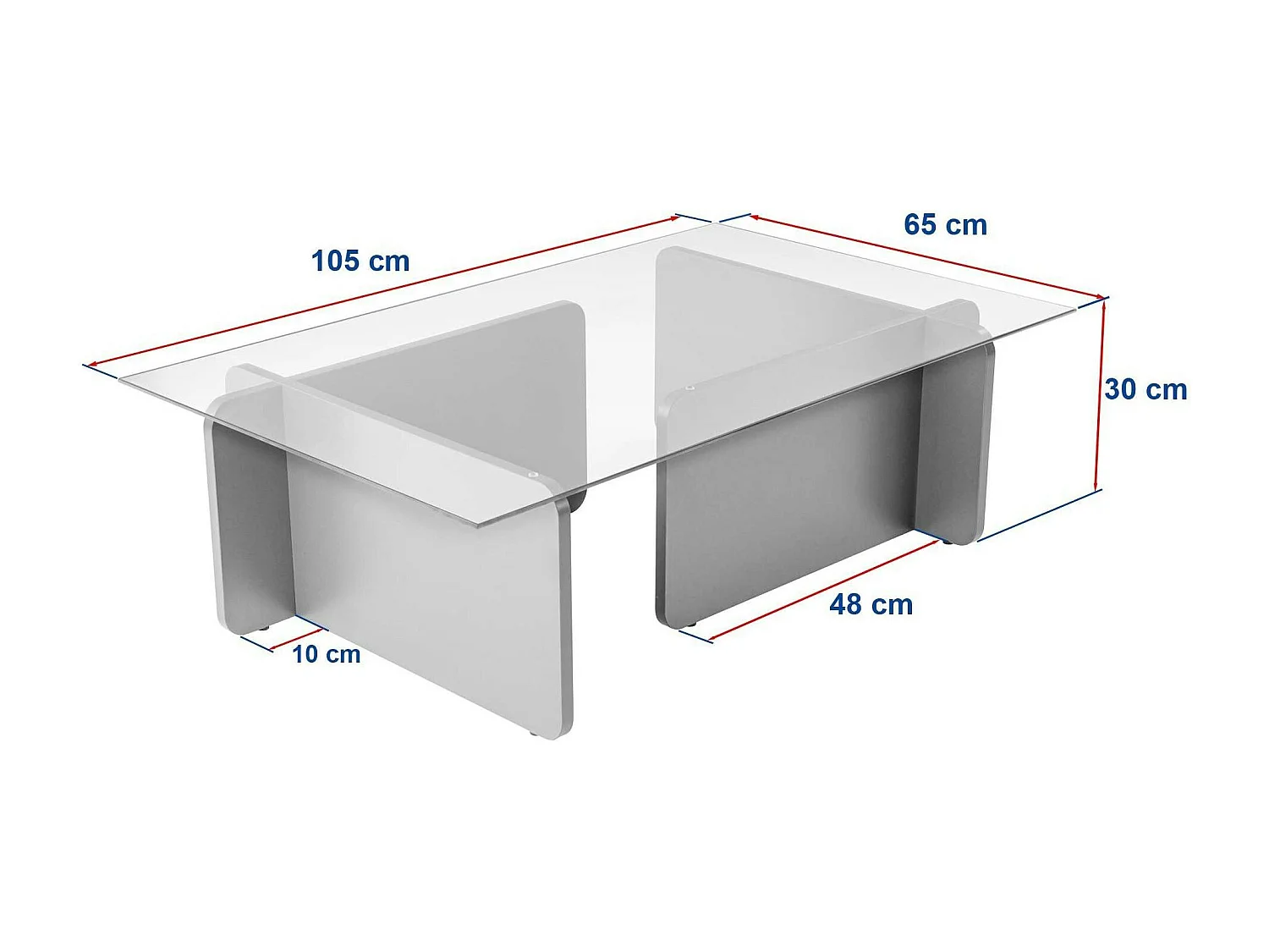 Table basse verre déstructurée – base effet bois blanc SALTA
