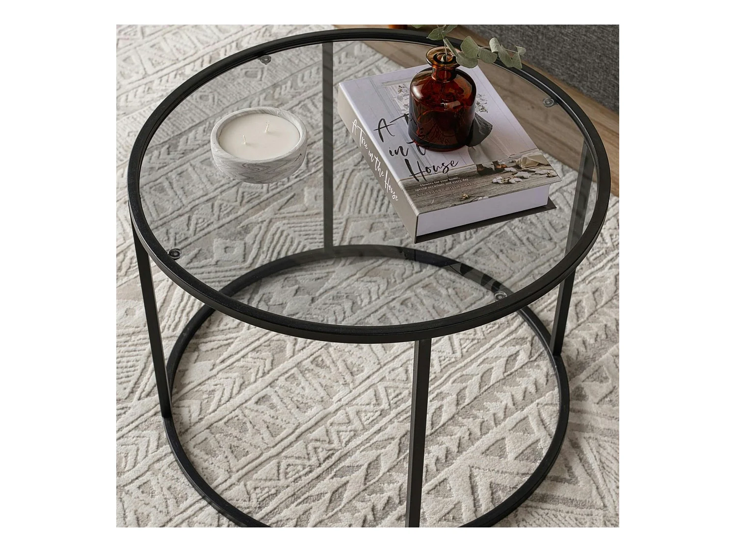 Table basse ronde verre fumé ⌀60 cm - structure noire TULUM