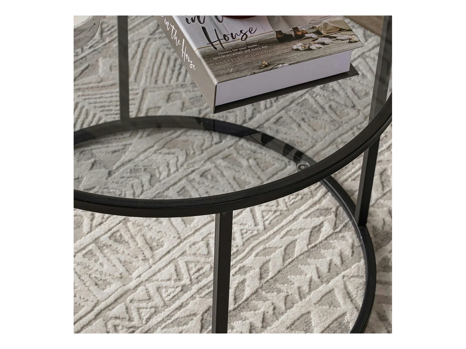 Table basse ronde verre fumé ⌀60 cm - structure noire TULUM