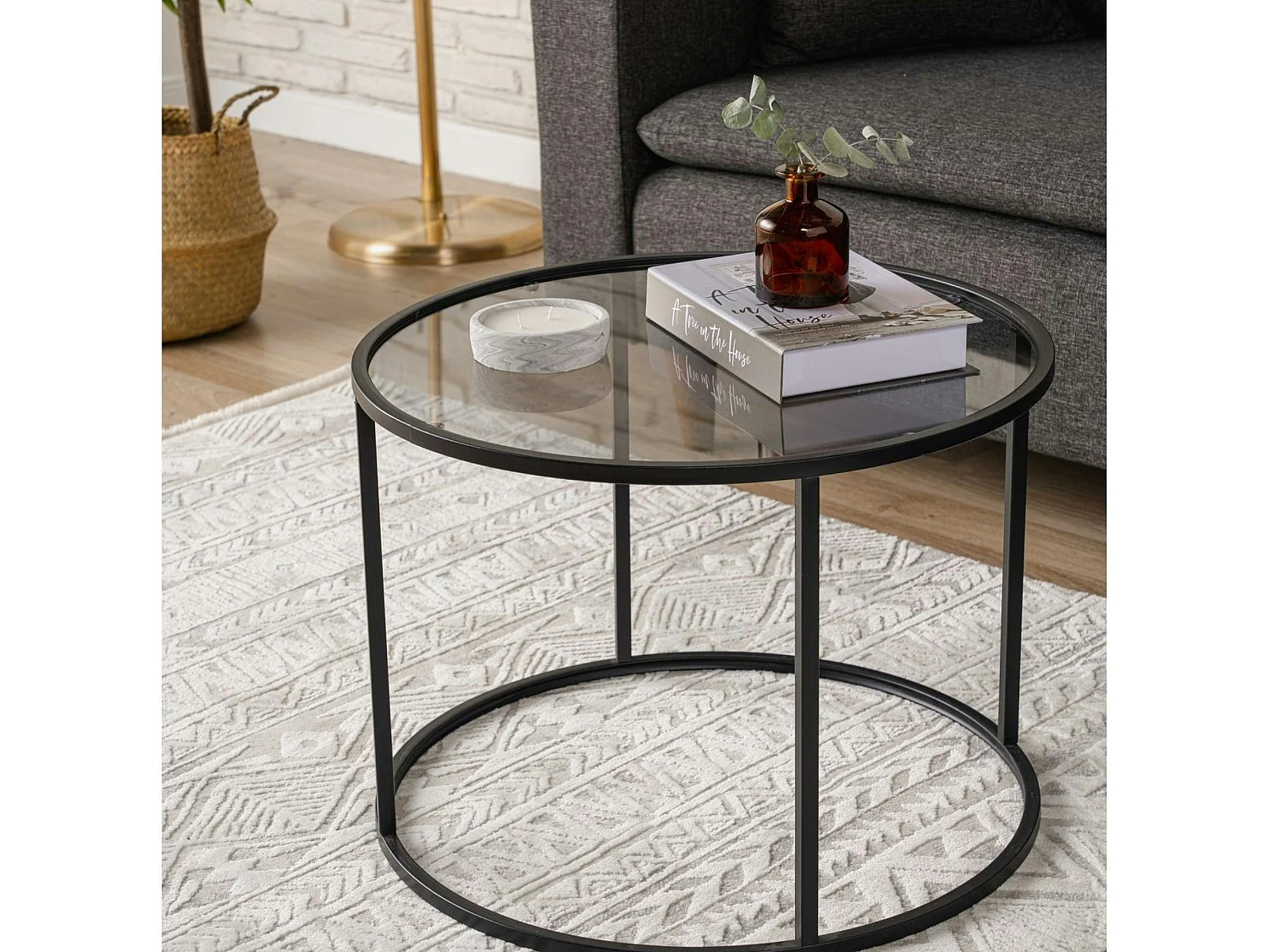 Table basse ronde verre fumé ⌀60 cm - structure noire TULUM