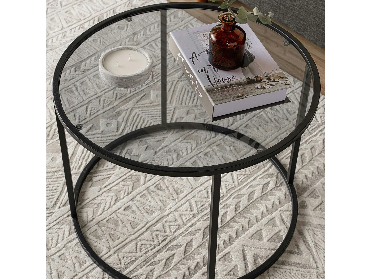 Table basse ronde verre fumé ⌀60 cm - structure noire TULUM