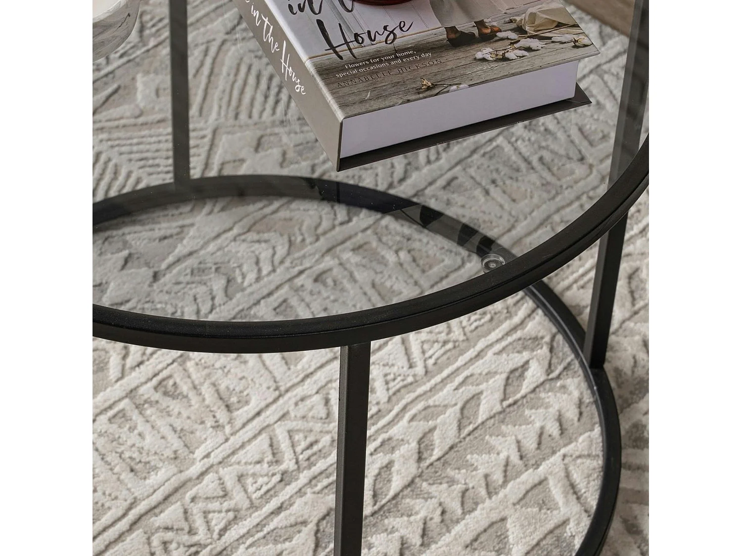 Table basse ronde verre fumé ⌀60 cm - structure noire TULUM