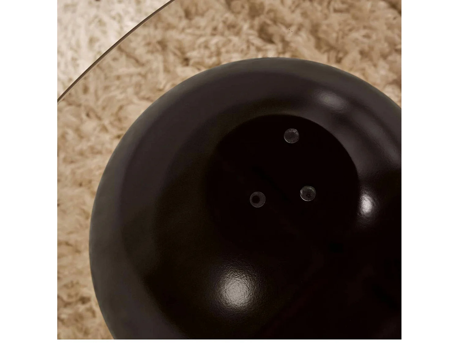 Table basse ronde verre ambré - 3 pieds boules noirs KOCHI