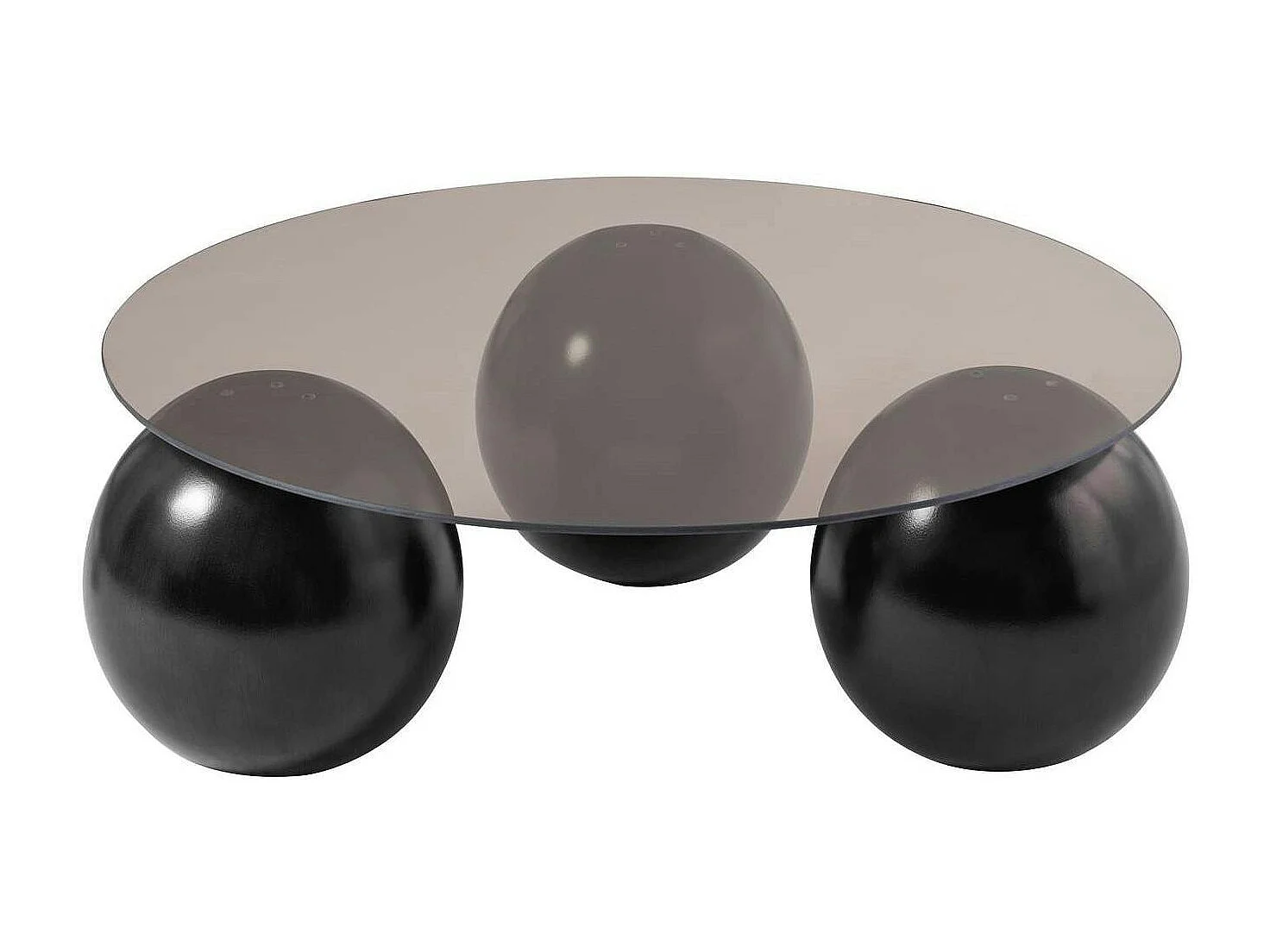 Table basse ronde verre ambré - 3 pieds boules noirs KOCHI
