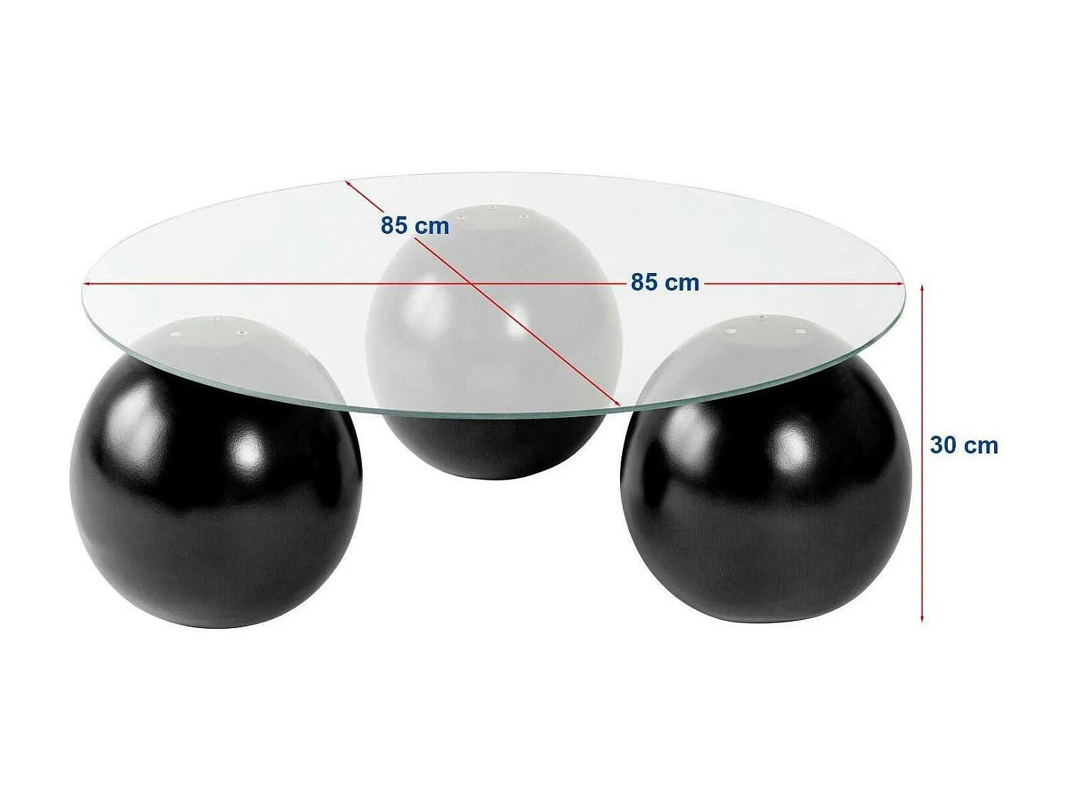 Table basse ronde verre ambré - 3 pieds boules noirs KOCHI