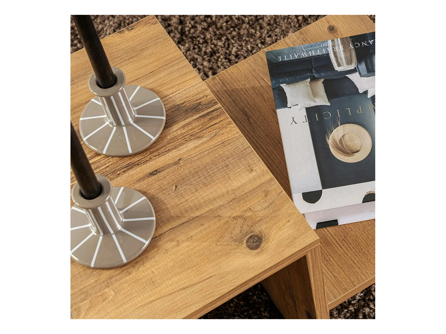 Table basse moderne effet bois naturel - 2 niveaux MARFA