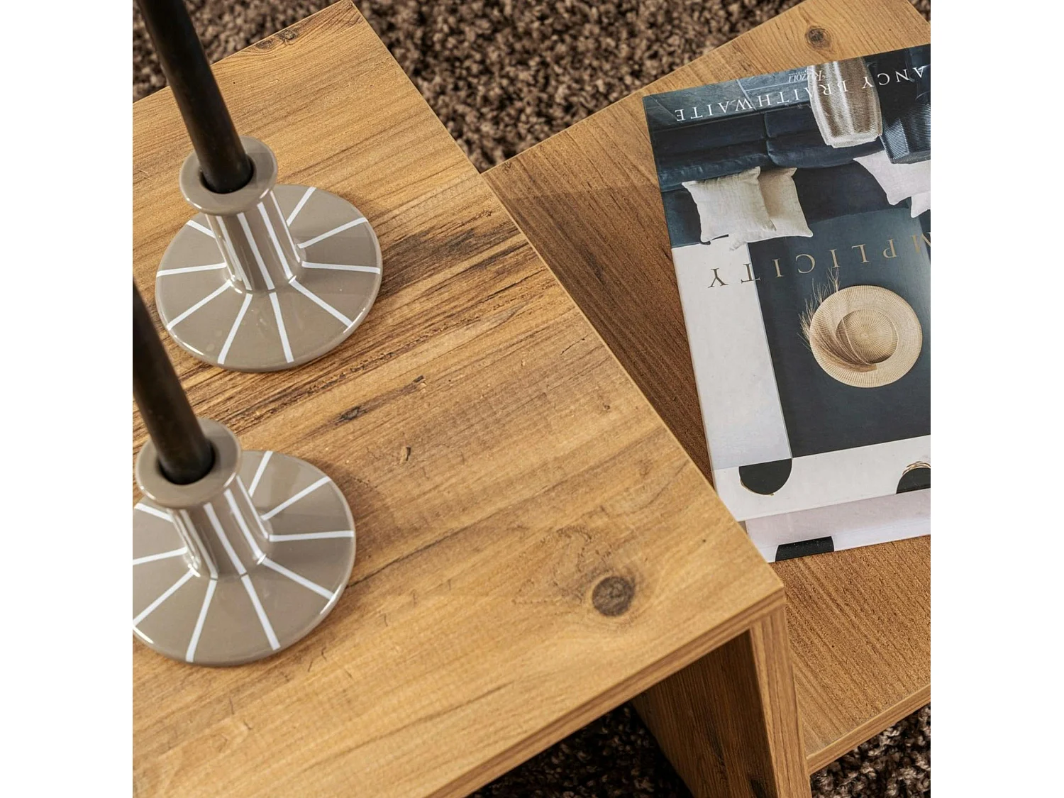 Table basse moderne effet bois naturel - 2 niveaux MARFA