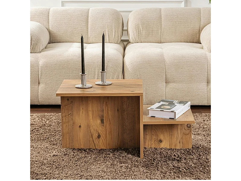 Table basse moderne effet bois naturel - 2 niveaux MARFA