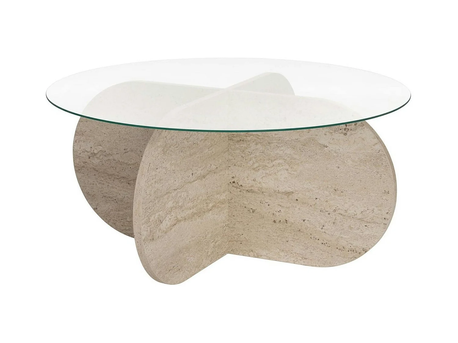 Table basse en verre - pied en croix effet travertin SALTA