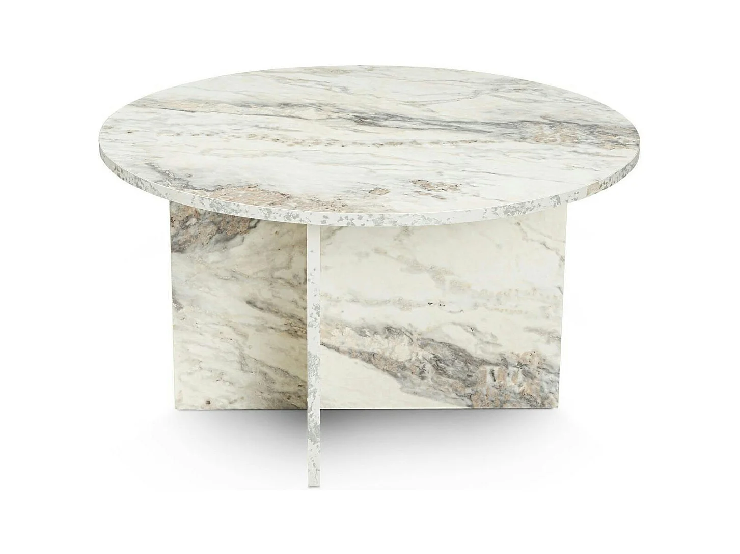 Table basse ronde effet marbre – pied croisé design MARFA