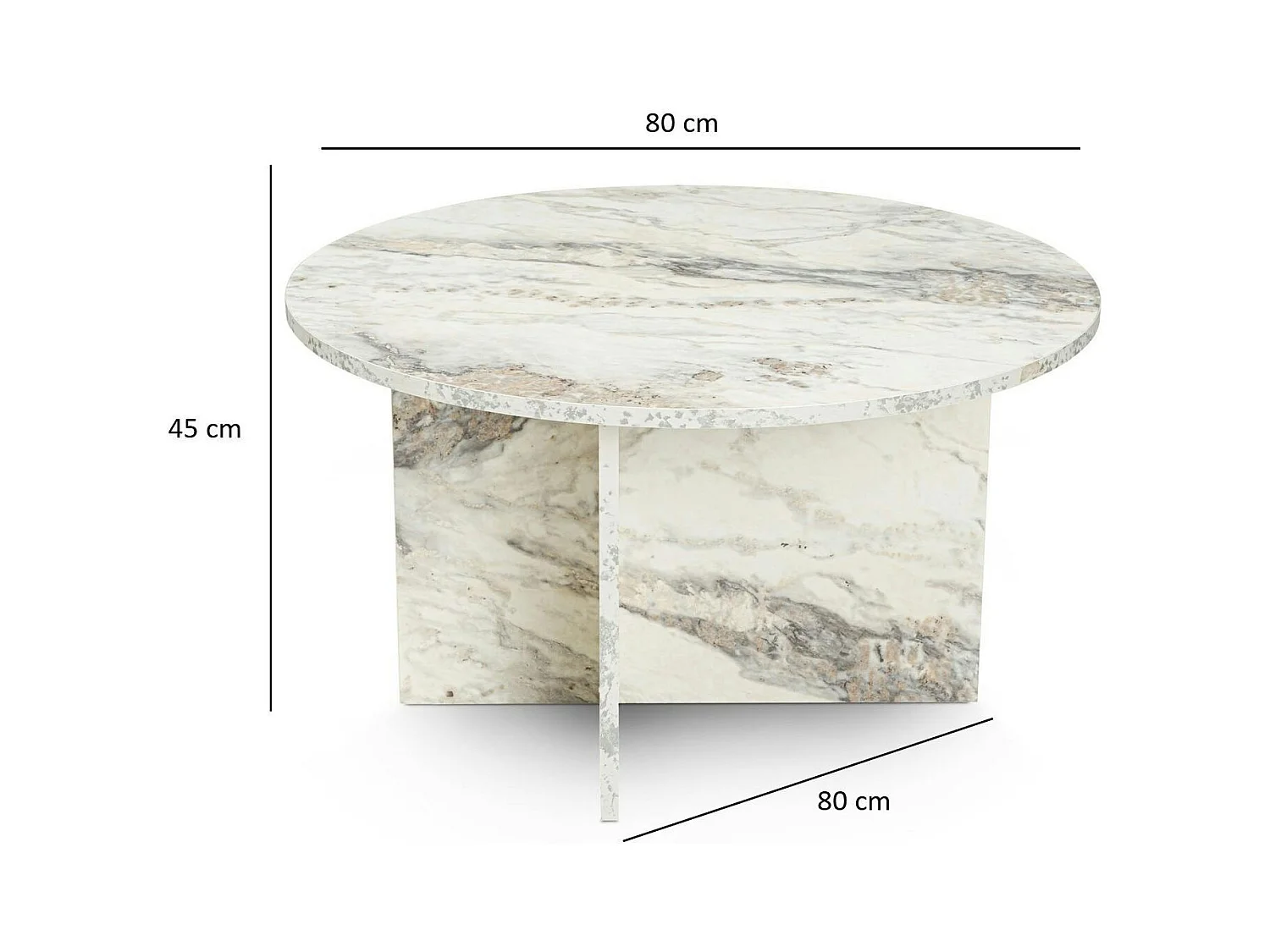 Table basse ronde effet marbre – pied croisé design MARFA