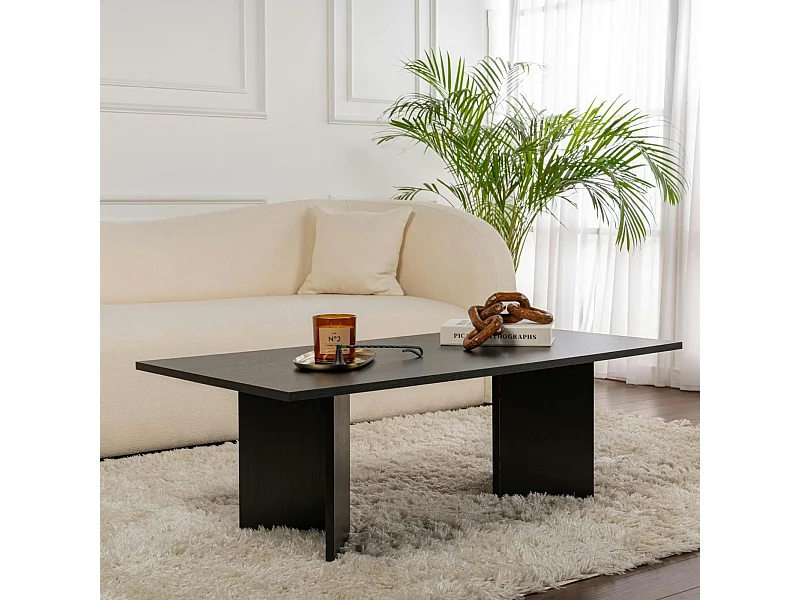 Table basse moderne noire effet bois - pieds en V MARFA