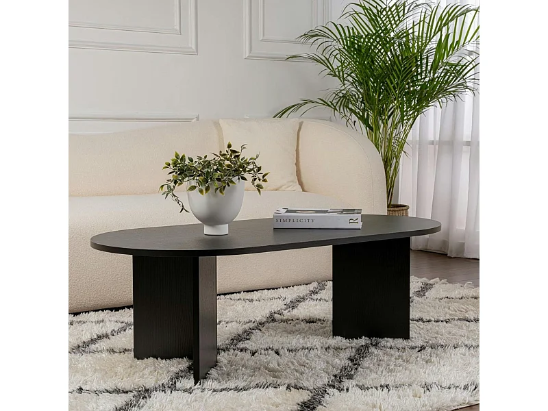 Table basse ovale noire effet bois - pieds en V MARFA