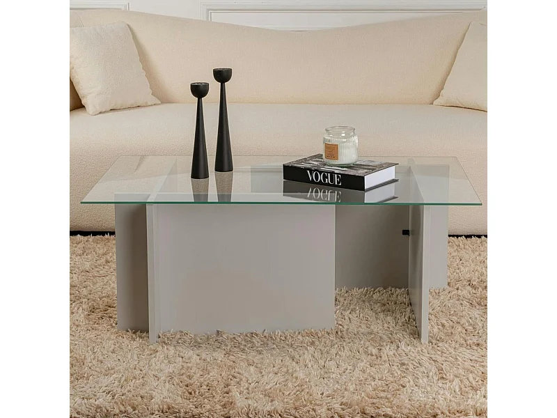 Table basse verre déstructurée - gris clair, H. 40 cm SALTA