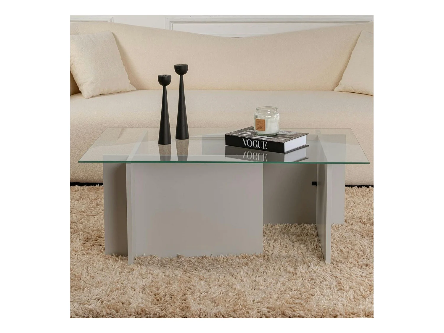 Table basse verre déstructurée - gris clair, H. 40 cm SALTA