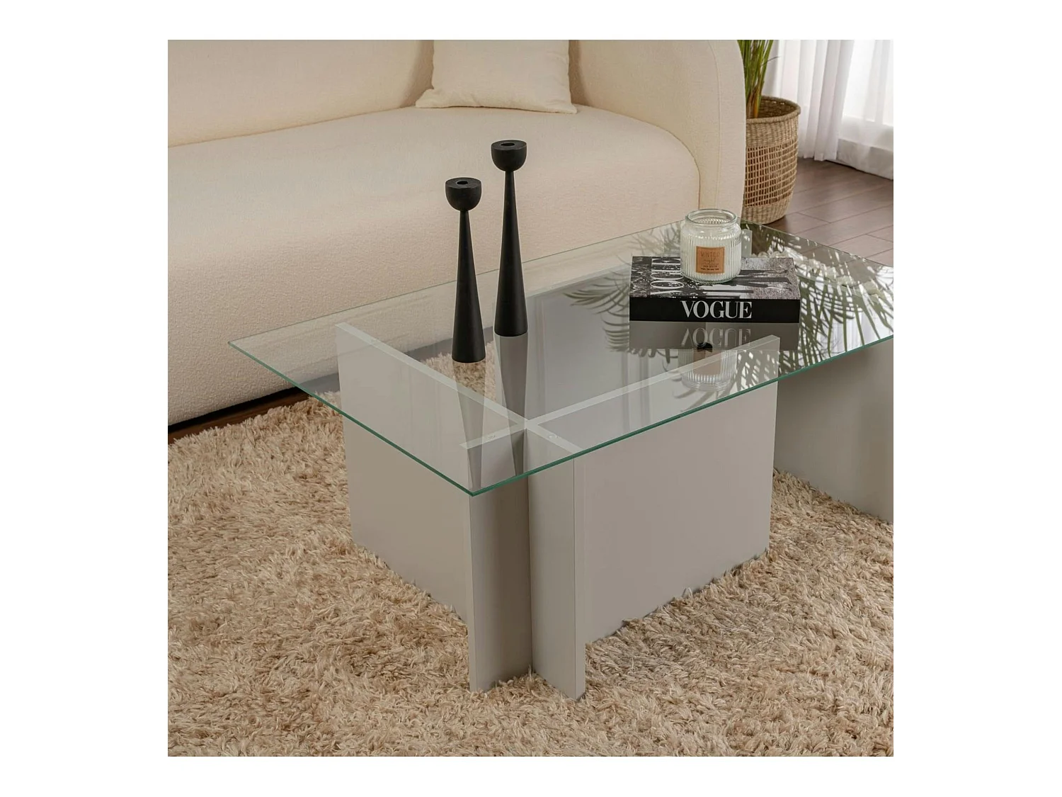 Table basse verre déstructurée - gris clair, H. 40 cm SALTA