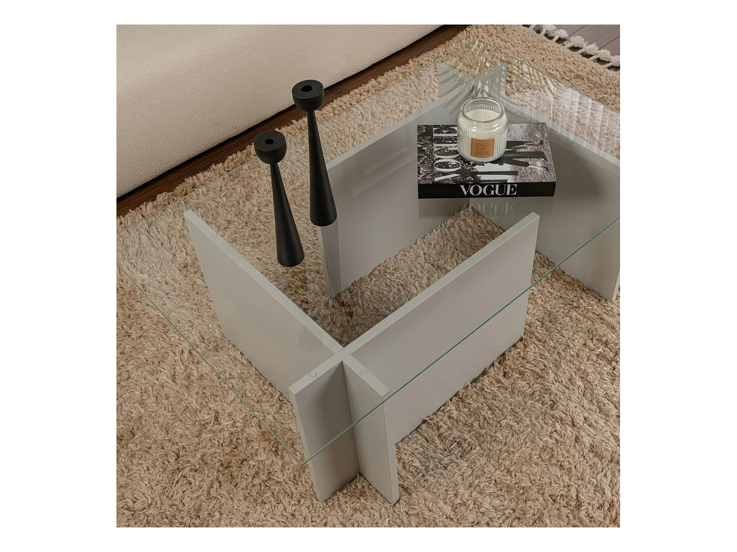 Table basse verre déstructurée - gris clair, H. 40 cm SALTA