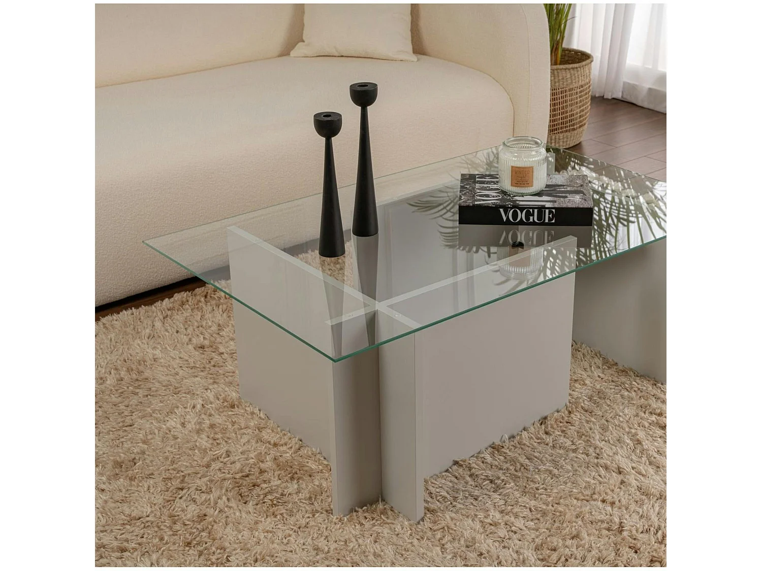 Table basse verre déstructurée - gris clair, H. 40 cm SALTA