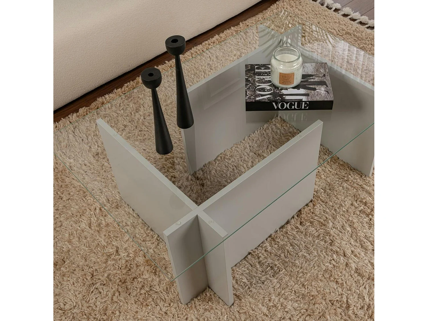 Table basse verre déstructurée - gris clair, H. 40 cm SALTA