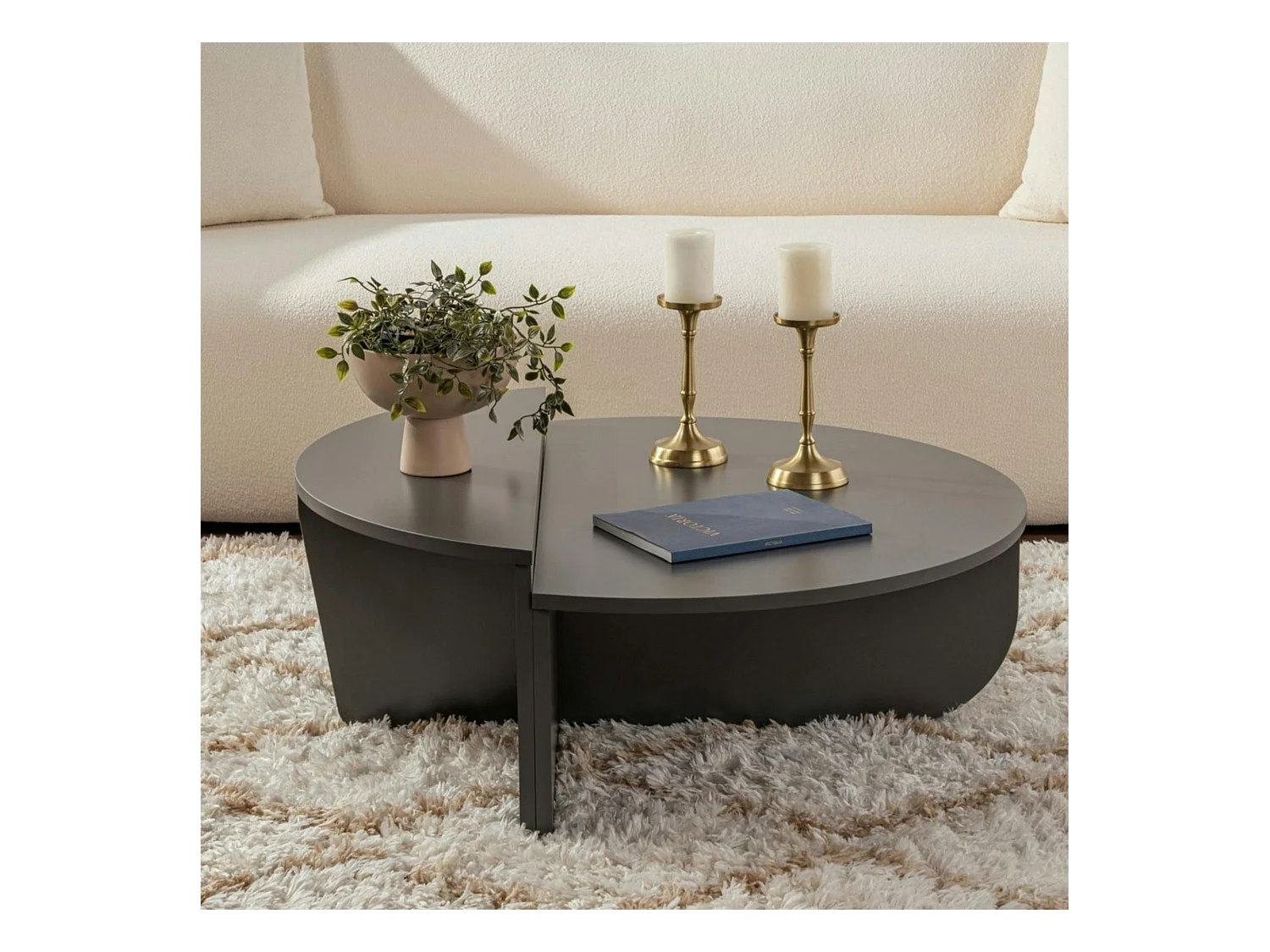 Table basse moderne anthracite effet laque - 2 hauteurs MARFA