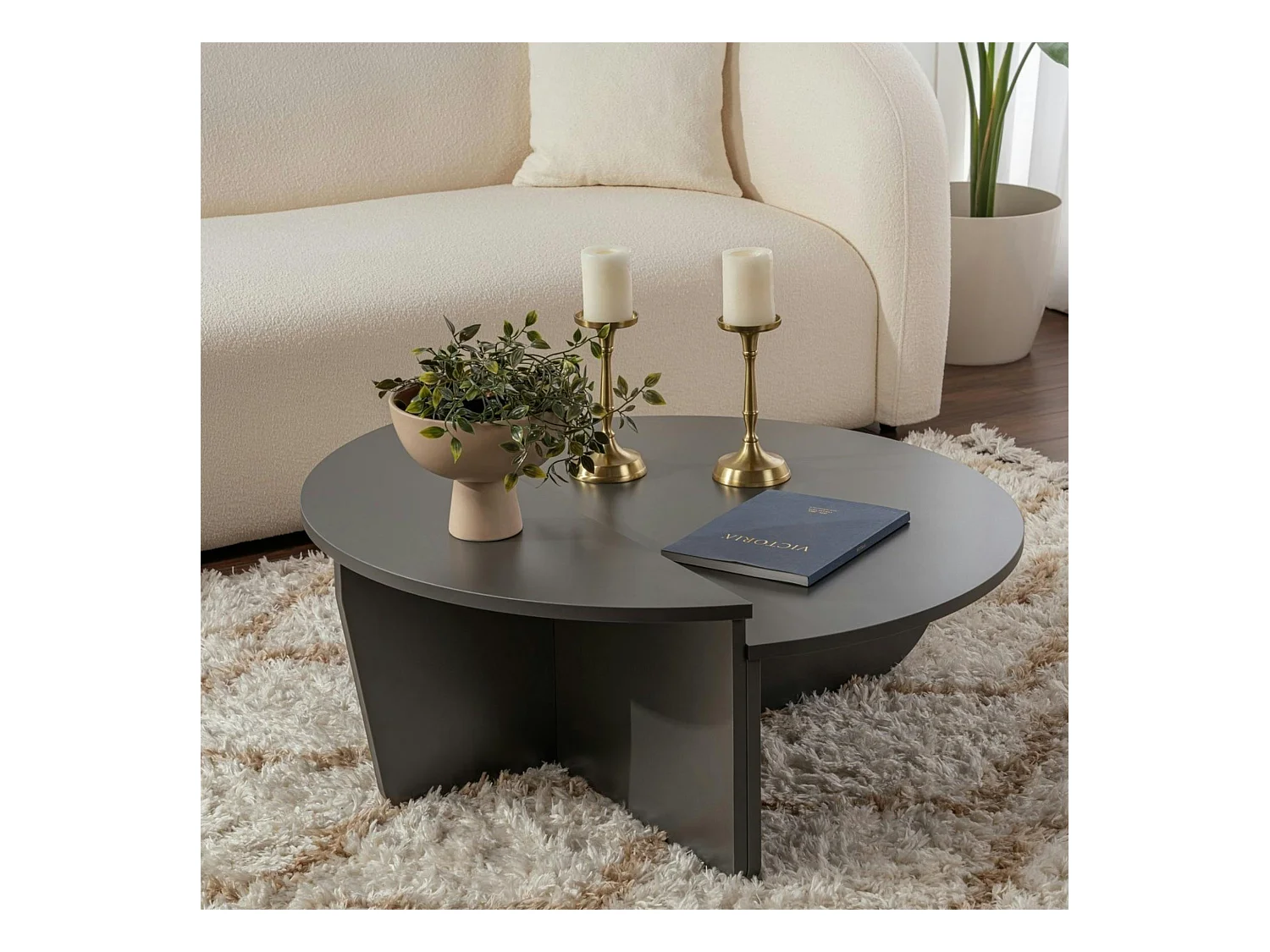 Table basse moderne anthracite effet laque - 2 hauteurs MARFA