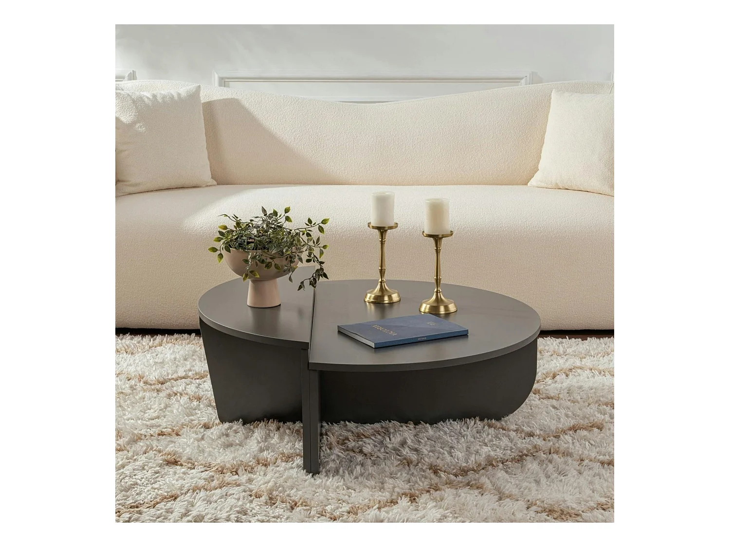 Table basse moderne anthracite effet laque - 2 hauteurs MARFA