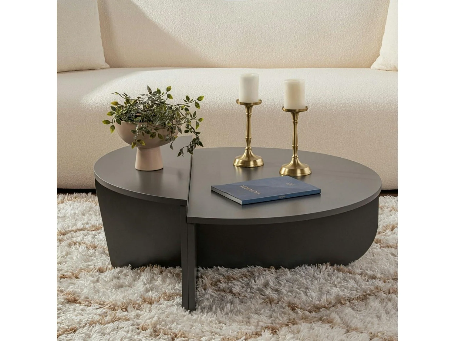Table basse moderne anthracite effet laque - 2 hauteurs MARFA