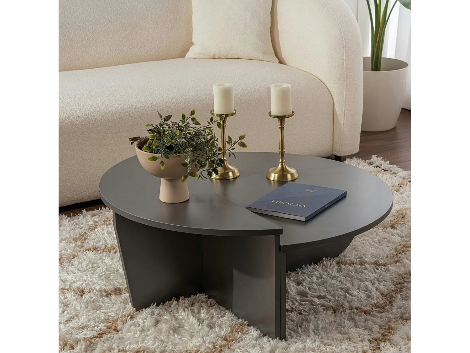 Table basse moderne anthracite effet laque - 2 hauteurs MARFA
