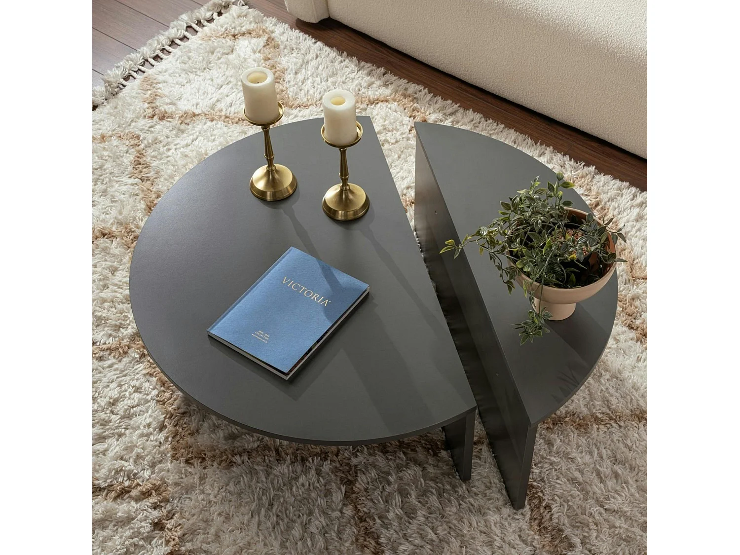 Table basse moderne anthracite effet laque - 2 hauteurs MARFA