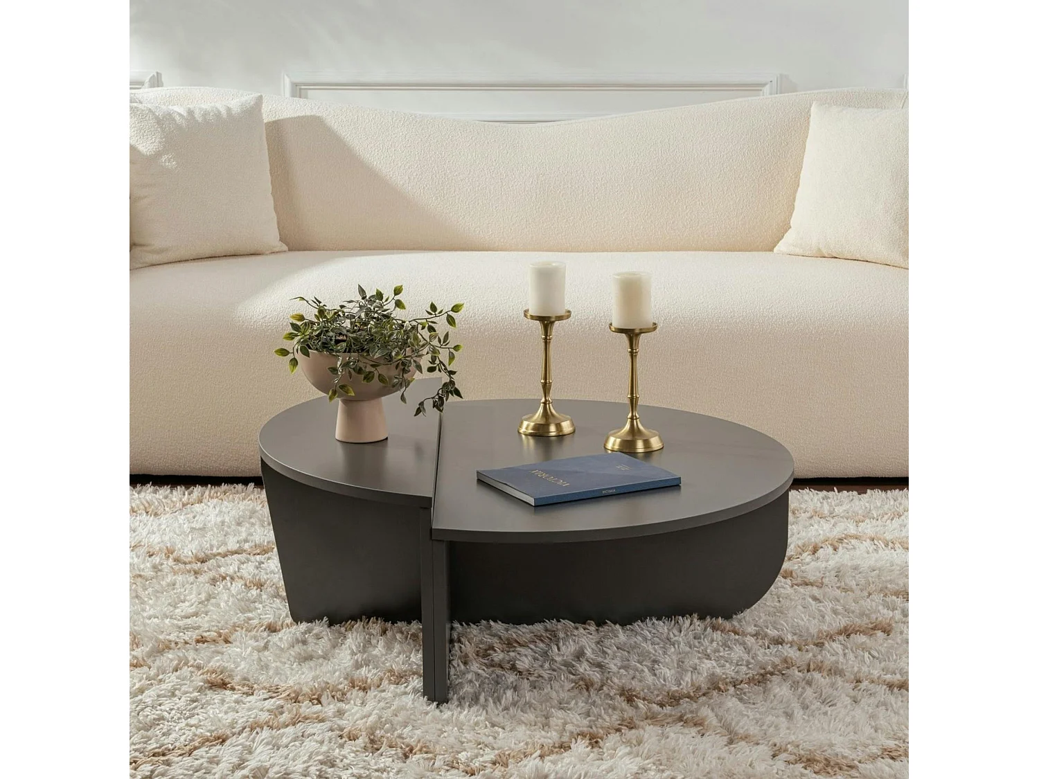 Table basse moderne anthracite effet laque - 2 hauteurs MARFA
