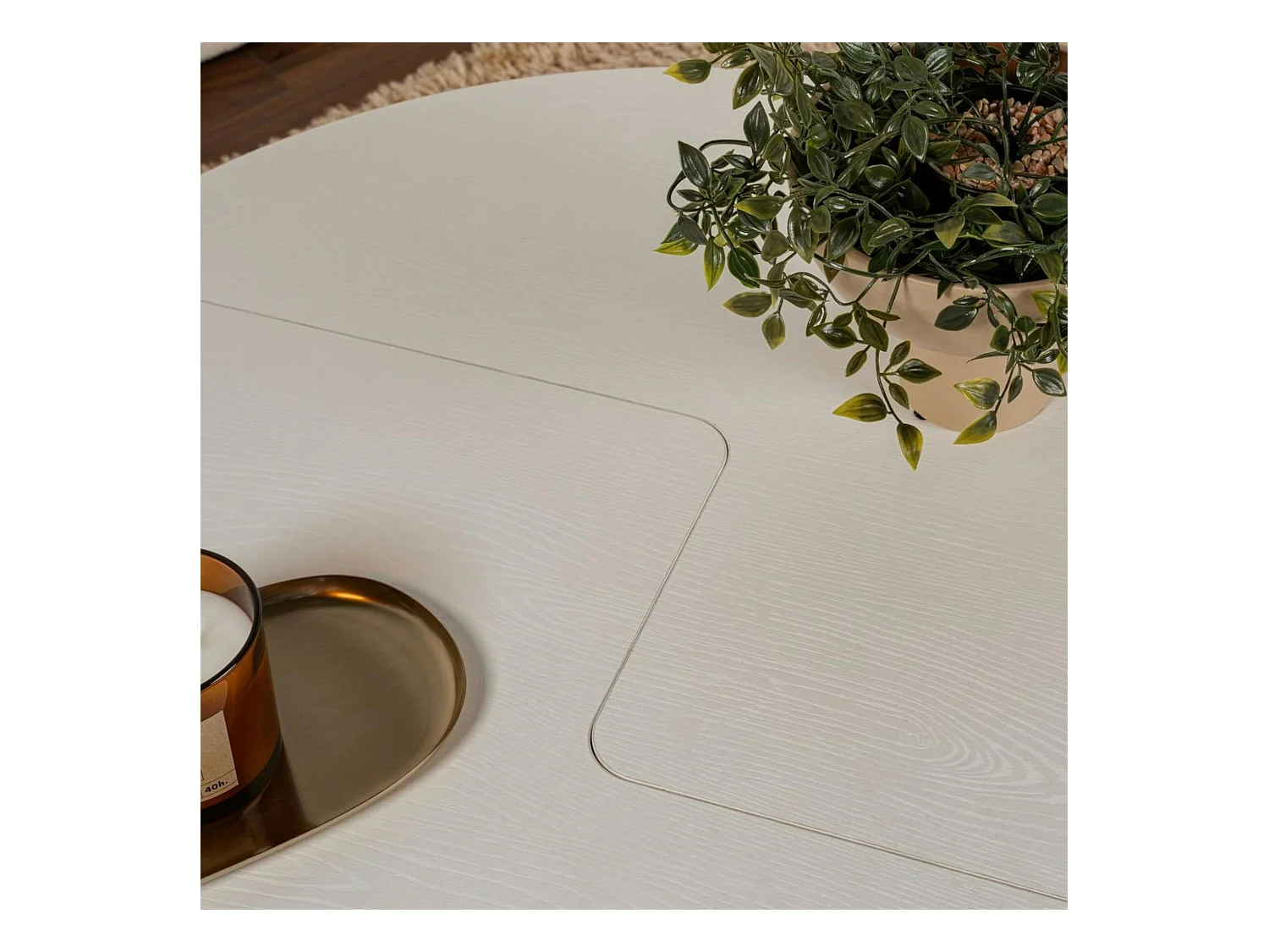 Table basse ronde blanche effet bois - design puzzle MARFA