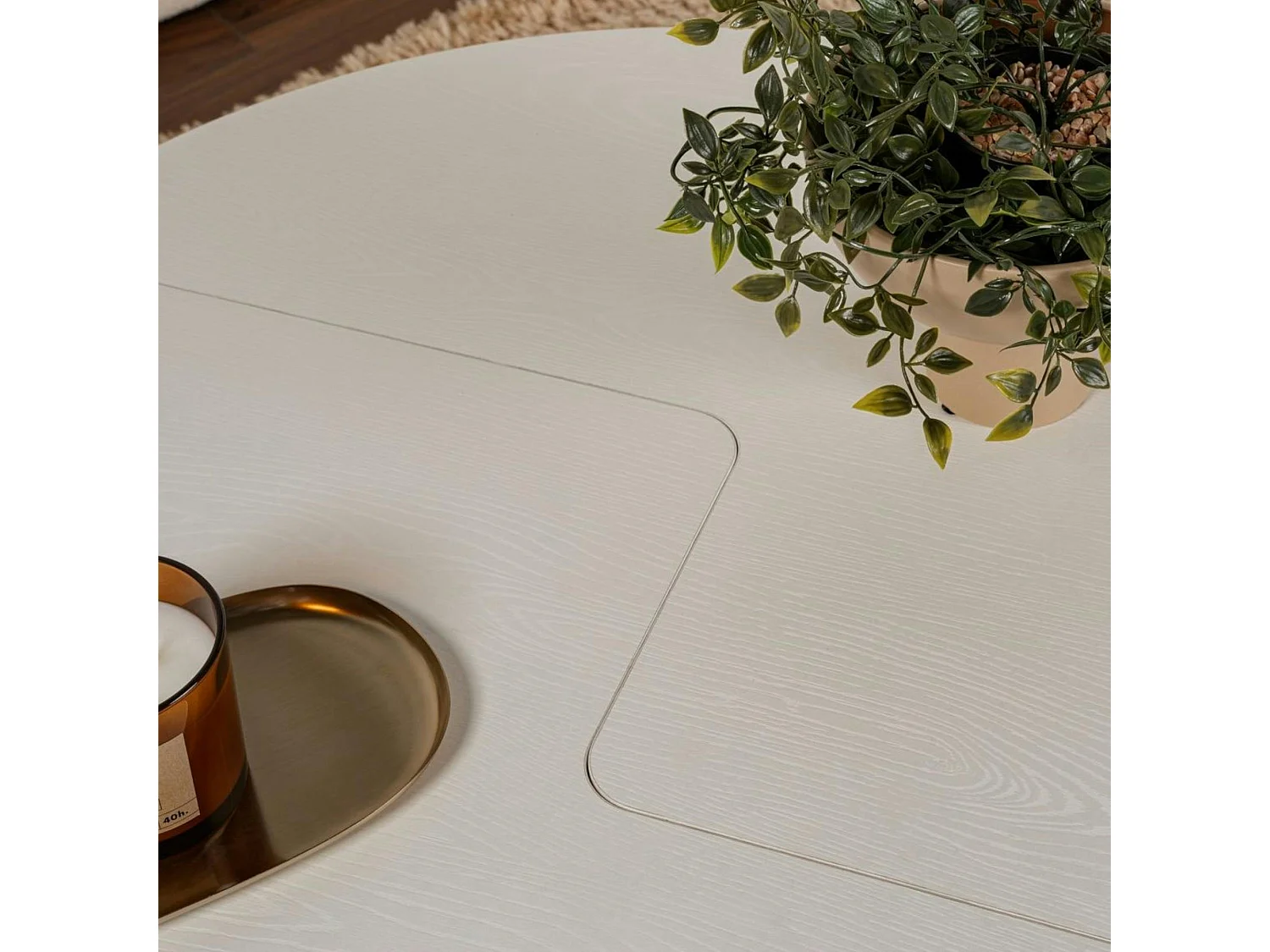 Table basse ronde blanche effet bois - design puzzle MARFA