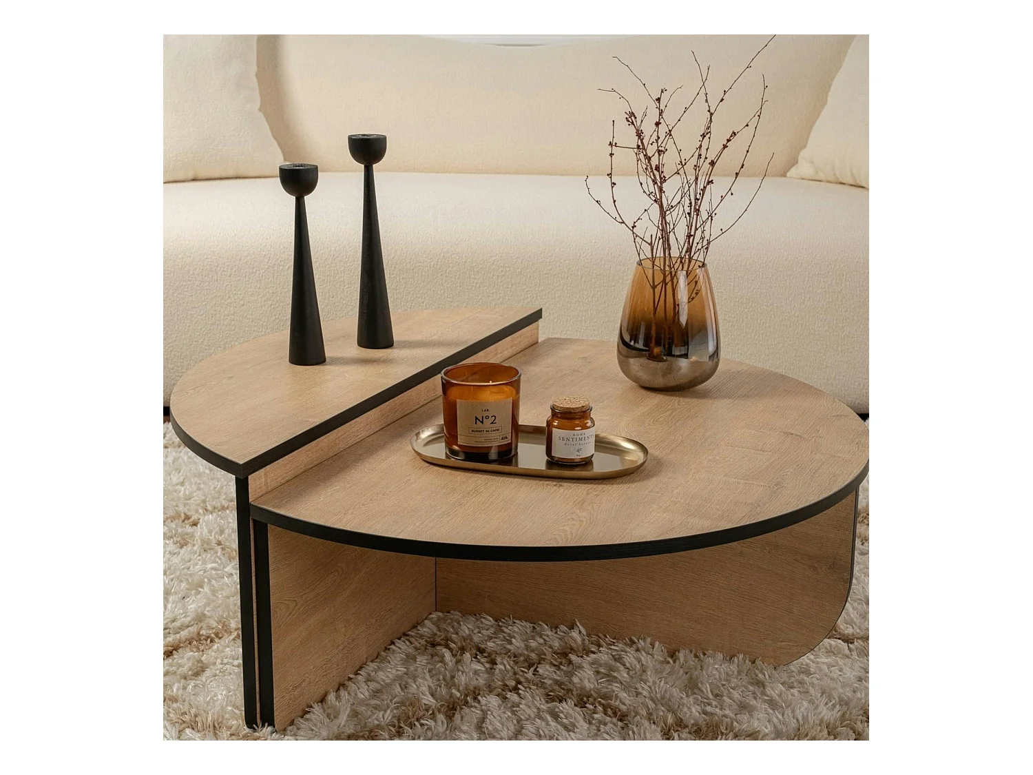 Table basse moderne effet bois ruban noir - 2 hauteurs MARFA