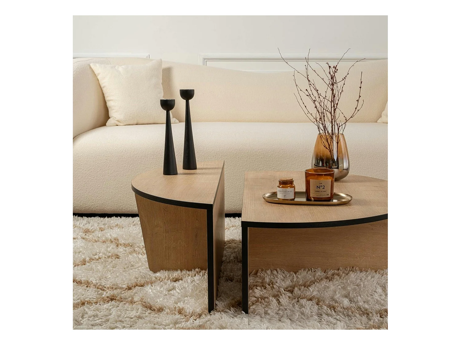 Table basse moderne effet bois ruban noir - 2 hauteurs MARFA